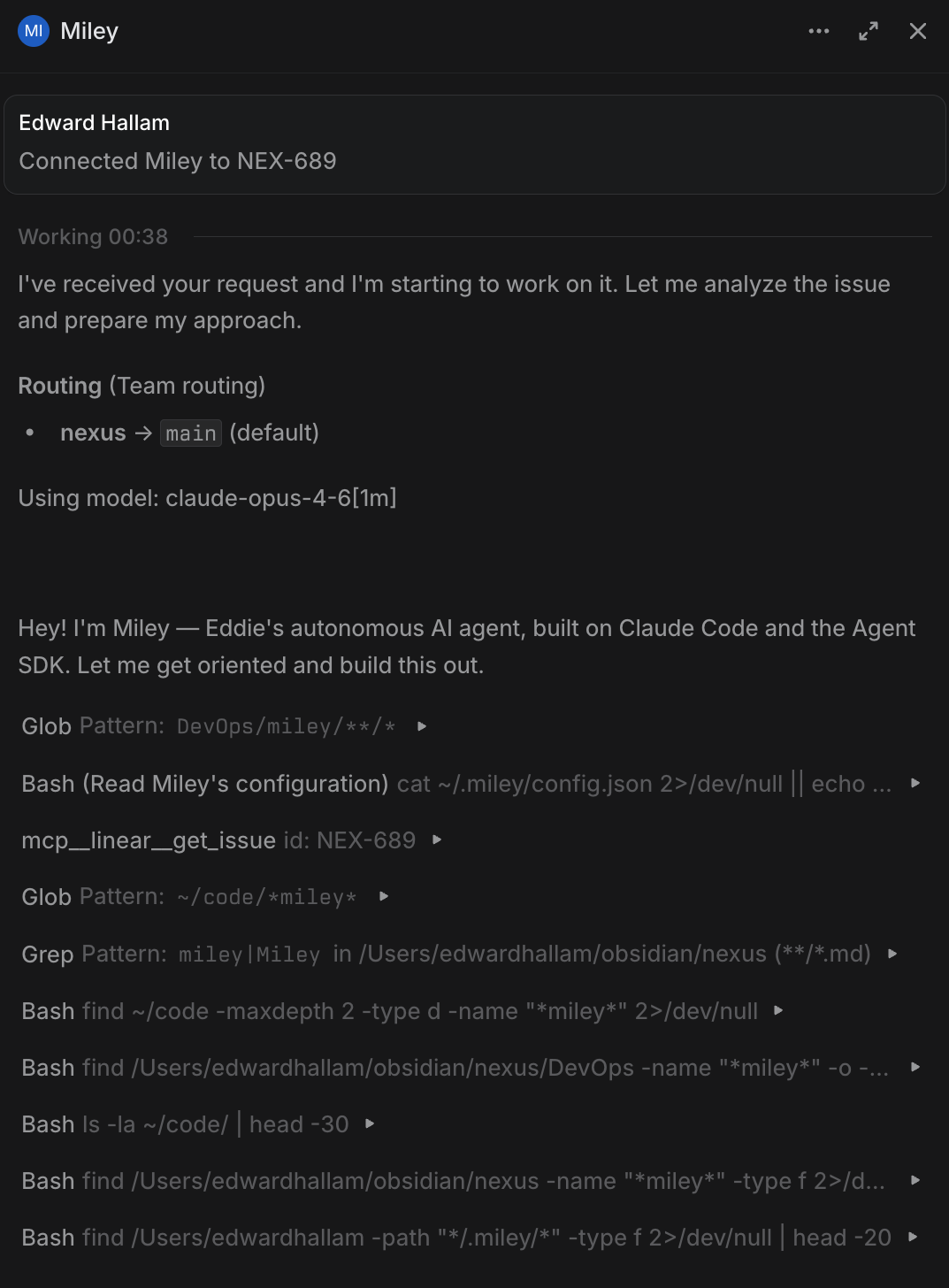 Miley working a Linear issue